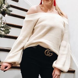 Off The Shoulder Balloon Sleeve Sweater